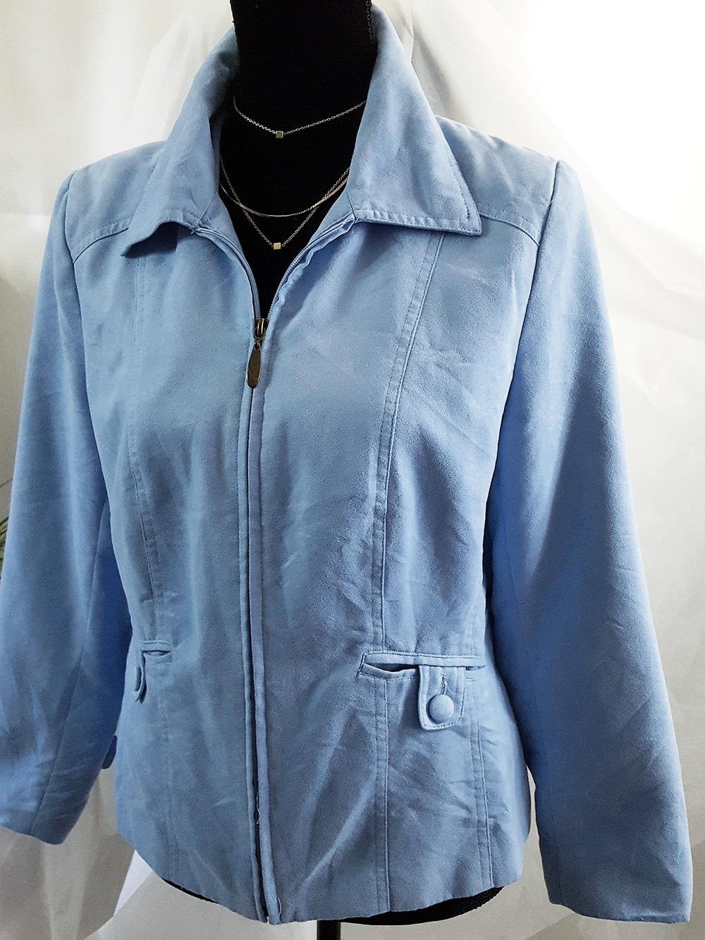 TanJay Vintage Light Blue Faux Suede Zip-Front Blazer Jacket - Picture 5 of 13